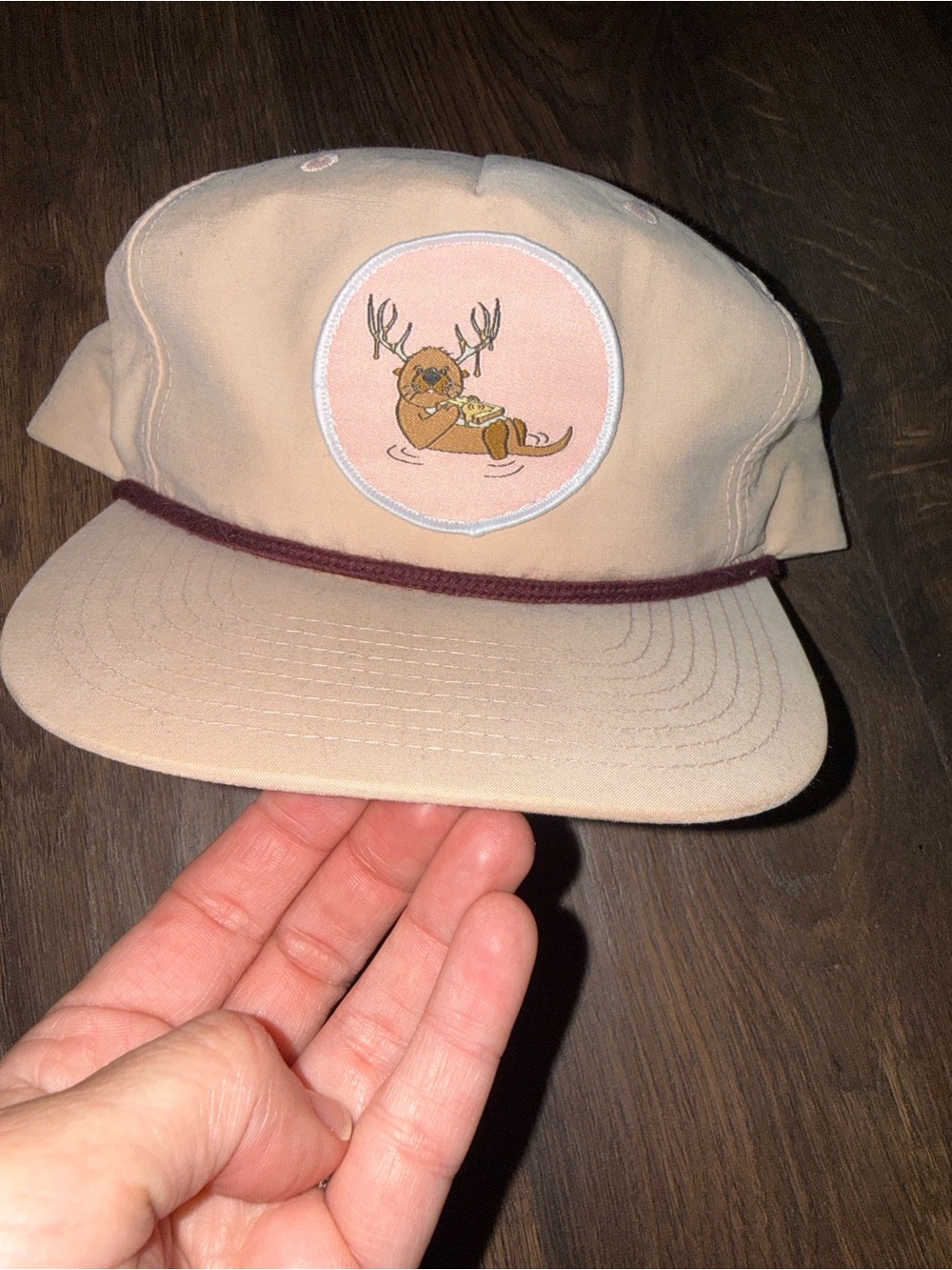 Light Pink Otterly Waffles in Washington State Patch Hat with Maroon Trim